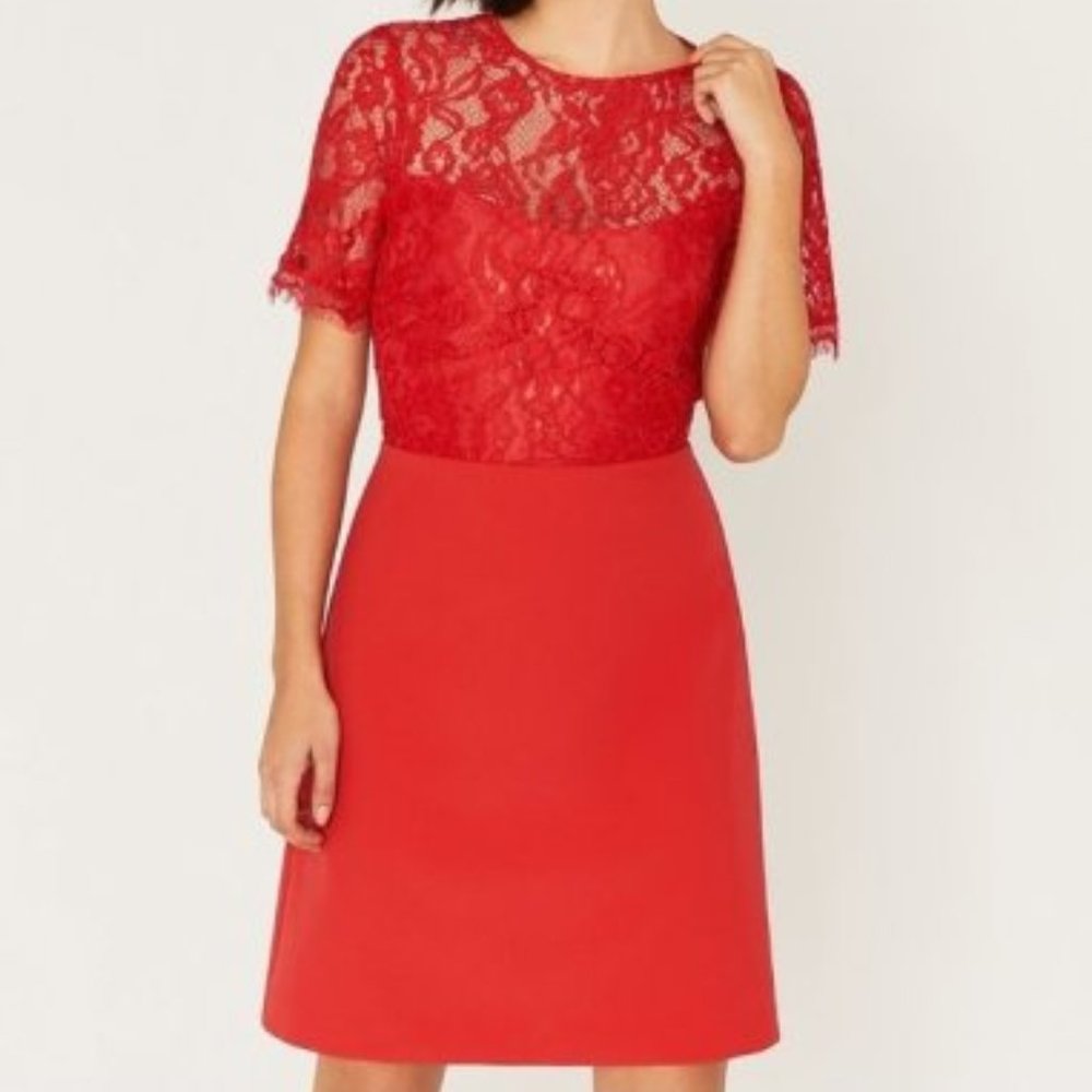 Oasis Lace Body Shift Dress Red Size 6 NWT